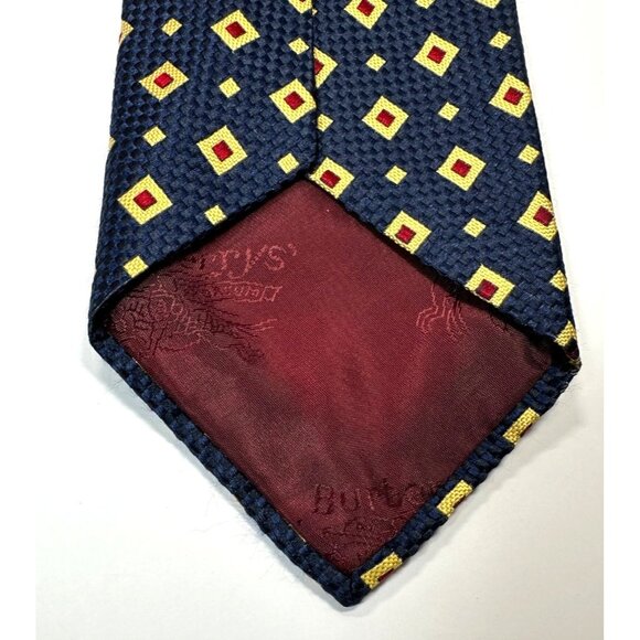 Burberrys Vintage Silk Tie Navy With Red & Yellow Diamond Pattern - Picture 2 of 5